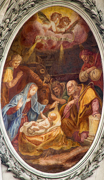 istock Vienna - Nativity fresco in  baroque Servitenkirche 493219137