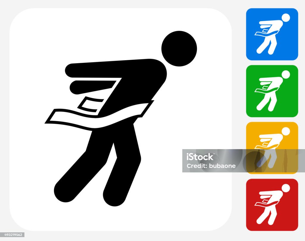 Athlete Crossing Finish Line Icon Flat Graphic Design Athlete Crossing Finish Line Icon. This 100% royalty free vector illustration features the main icon pictured in black inside a white square. The alternative color options in blue, green, yellow and red are on the right of the icon and are arranged in a vertical column. Athlete stock vector