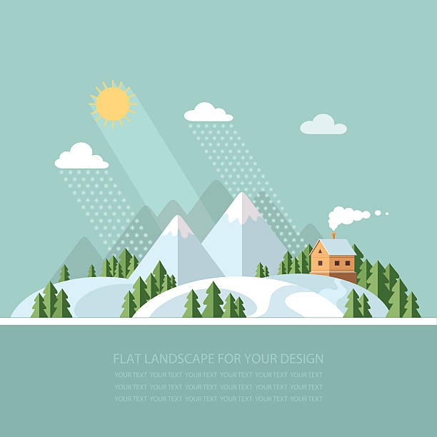 kuvapankkikuvitukset aiheesta talvimaisema vuoret lumihuippuiset kukkulat. litteä vektorikuva - interior alaska