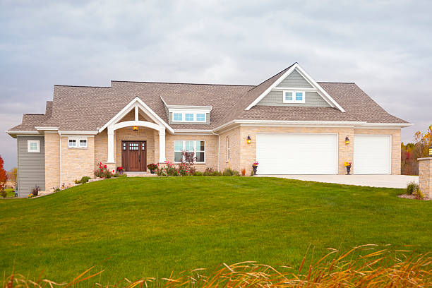 istock Beautiful Mixed Materials Ranch Style Home, Early Evening 493220666