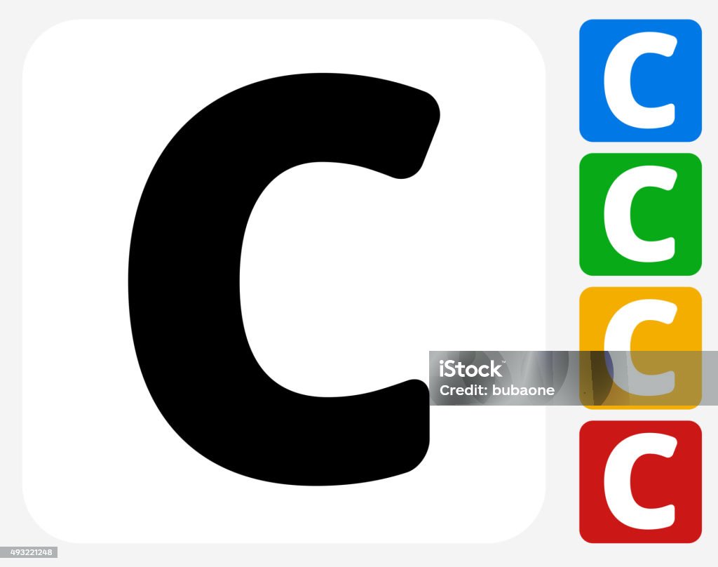 Letter C Icon Flat Graphic Design Letter C Icon. This 100% royalty free vector illustration features the main icon pictured in black inside a white square. The alternative color options in blue, green, yellow and red are on the right of the icon and are arranged in a vertical column. 2015 stock vector