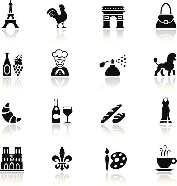 frankreich icon-set schwarz - places of worship europe france paris france stock-grafiken, -clipart, -cartoons und -symbole