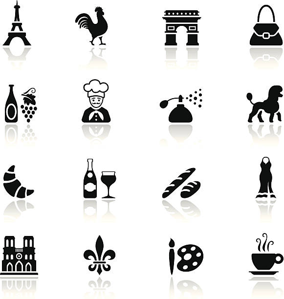 illustrazioni stock, clip art, cartoni animati e icone di tendenza di set di icone nero francia - purse bag isolated fashion