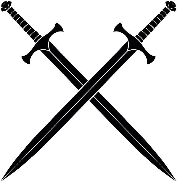 перекрестные мечей силуэт - sword stock illustrations