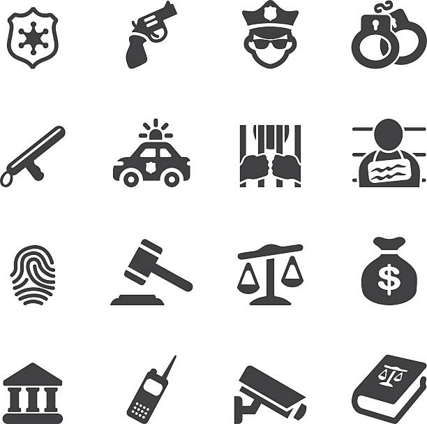 права и правосудия силуэт иконы/eps10 - полицейская машина stock illustrations