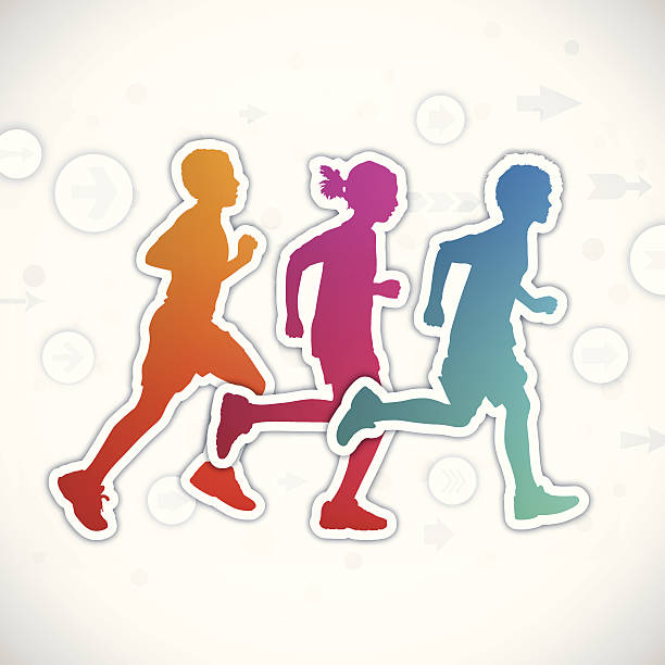 illustrazioni stock, clip art, cartoni animati e icone di tendenza di in esecuzione i bambini - child running sport sports race