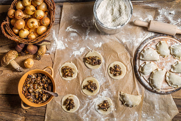istock Fresh ingredients for dumplings with mushrooms 493222277
