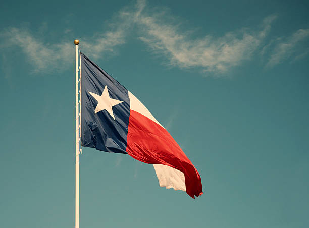 drapeau de l'état du texas contre ciel bleu - southern sky photos et images de collection