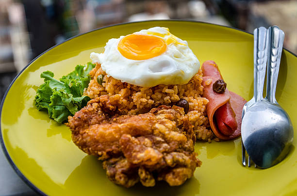 American fried rice, fried chicken, delicious. stock photo