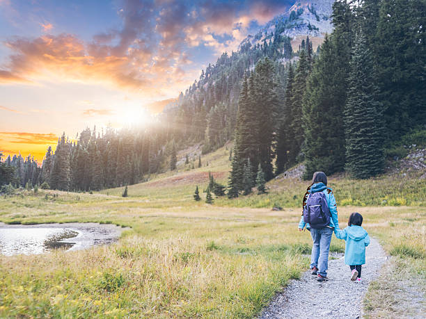istock mother hiking with daughter at MT.Rainier 493238970