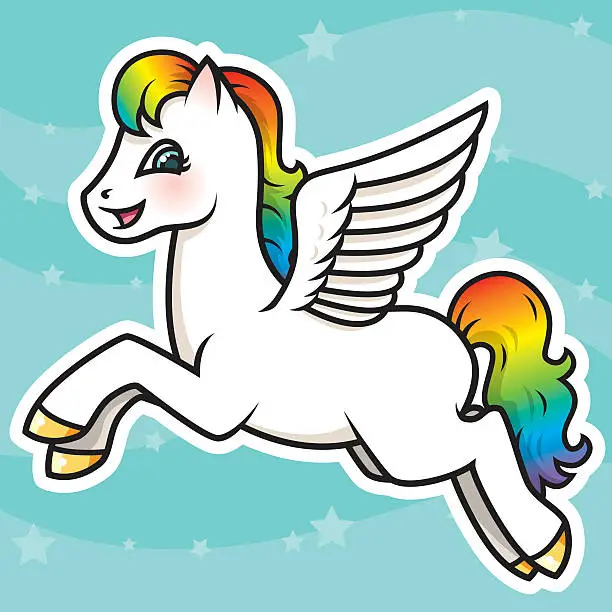 Vector illustration of Adorable Kawaii Rainbow Pegasus Character