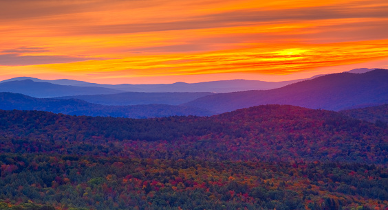 Sunrise over the Green Mountains of Vermont in Autumn
