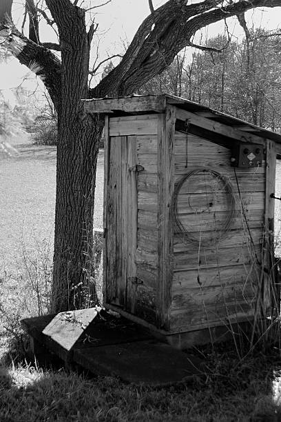 istock Outhouse from the past sits under an old tree 493242032
