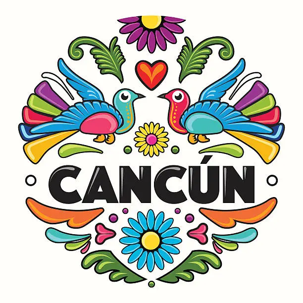 Vector illustration of Cancun Amate Circle Print - Illustration