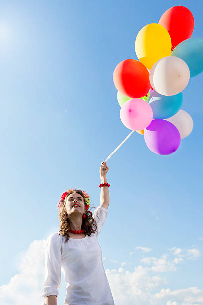 istock Ukrainian beautiful with colorful Balloons 493244793