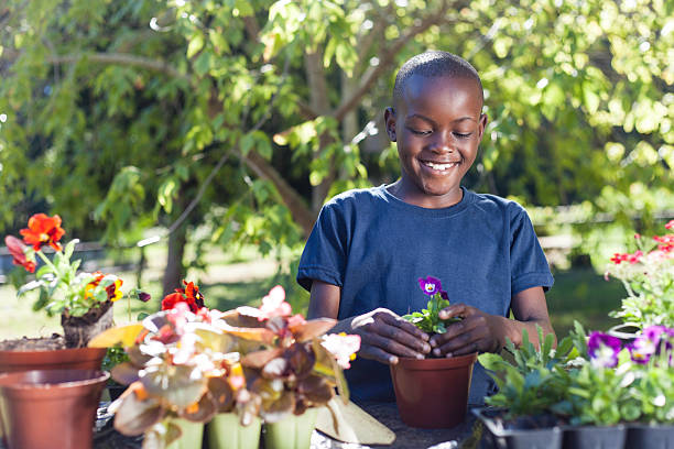 istock African child enjoying planting flowers 493246547