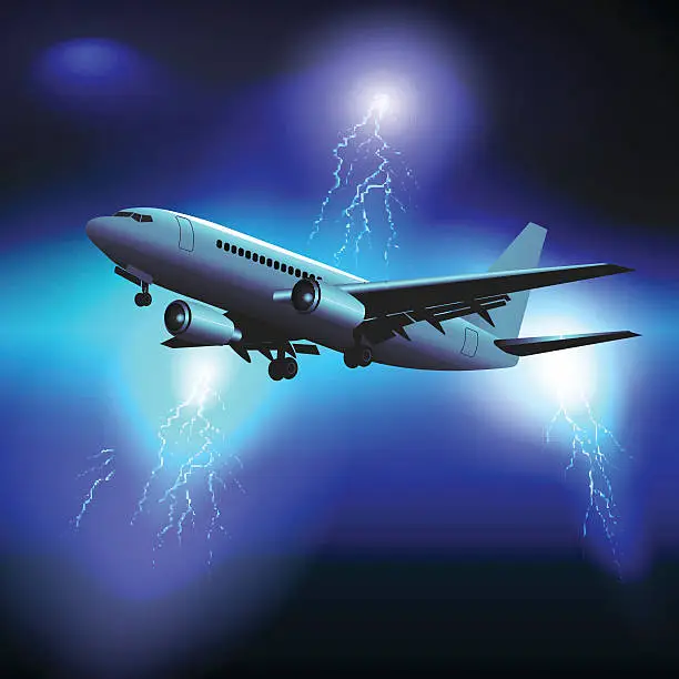 Vector illustration of The plane flies through a storm