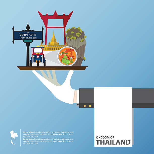 タイランドマークのインフォグラフィックで世界旅行フラットデザインです。 - chili pepper spice thailand food点のイラスト素材／クリップアート素材／マンガ素材／アイコン素材