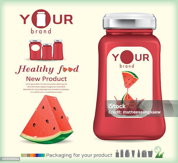Glass Bottle Packaging For Fruit Jam Designwatermelon Stock Illustration - Download Image Now