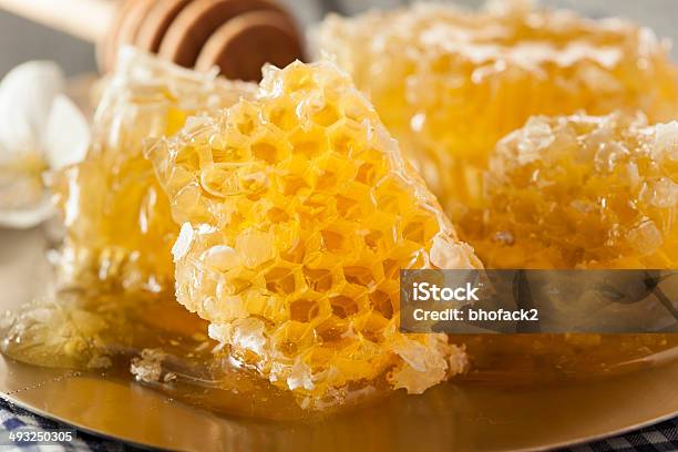 Organic Raw Golden Honey Comb Stock Photo - Download Image Now - Amber, Beeswax, Dessert - Sweet Food