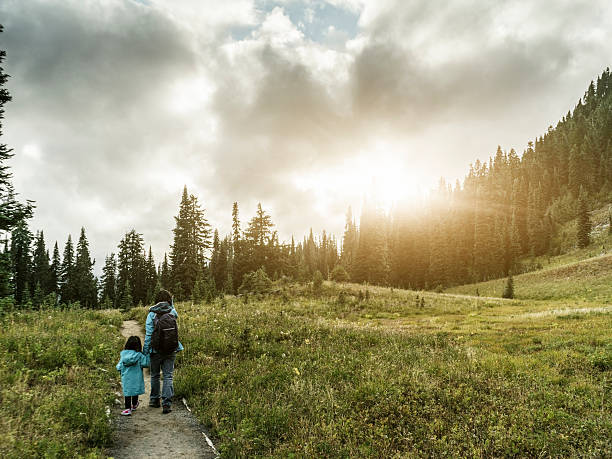 istock mother hiking with daughter at MT.Rainier 493250508
