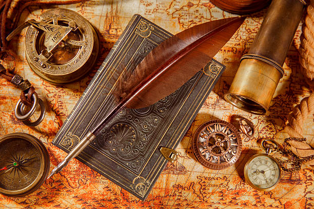 istock Vintage magnifying glass lies on an ancient world map 493250844