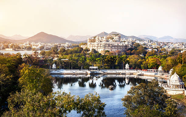 Lake Pichola and City Palace in India stock photo