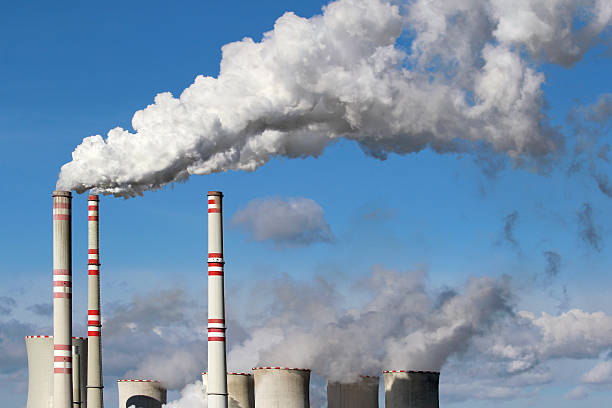 istock white danger smoke from coal power plant chimney 493251033