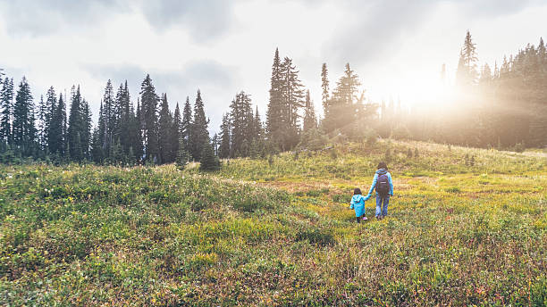 istock mother hiking with daughter at MT.Rainier 493252062
