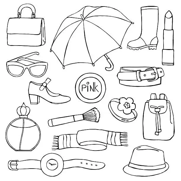 Vector illustration of Woman accessories hand drawn set
