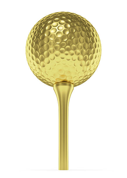 istock Golden golf-ball on tee isolated on white 493268984
