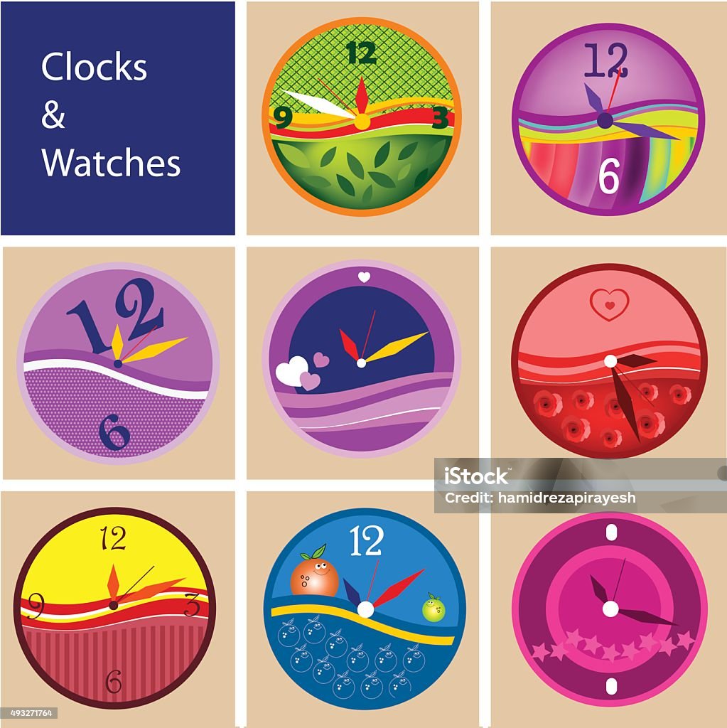 Vector Set Of Clocks Stock Illustration - Download Image Now - 2015 ...