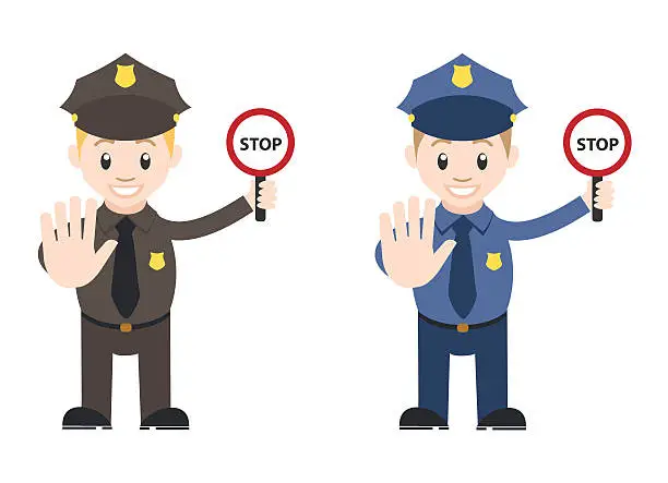 Vector illustration of Police man stop concept uropien an asien