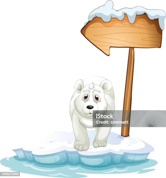 Urso Polar Abaixo O Arrowboard De Madeira - Arte vetorial de stock e mais imagens de Acessibilidade - Acessibilidade, Animal, Branco