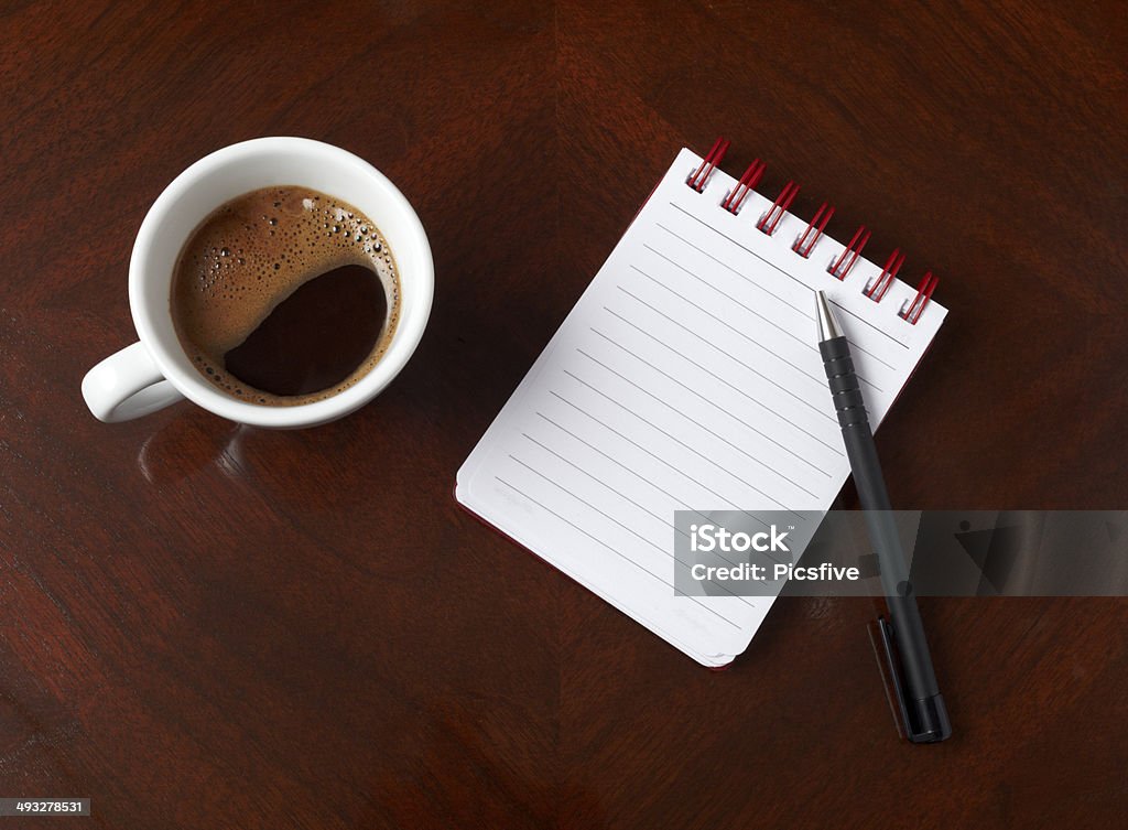 cup of coffee drink notebook pencil business close up of coffee cup and notebook with pencil on table Backgrounds Stock Photo