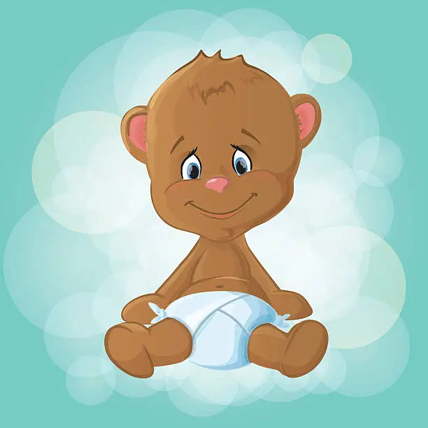 Vector illustration of little bear with blue background