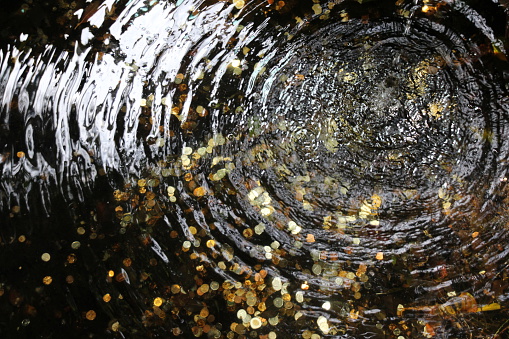 Someone dropping coins in a wishing well