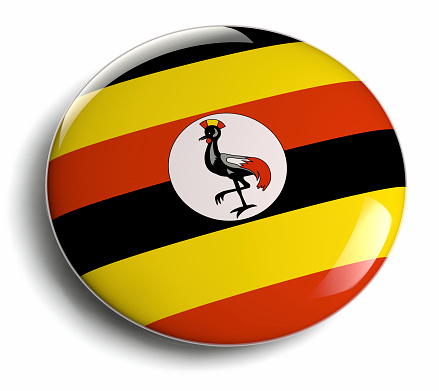 Uganda flag design round badge.
