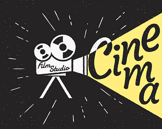 illustrations, cliparts, dessins animés et icônes de projecteur de cinéma avec lumière jaune bikini à baldaquin stylisé - vintage wallpaper video