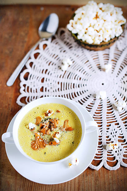 Chanterelle wild mushroom chowder with fresh corn, soup