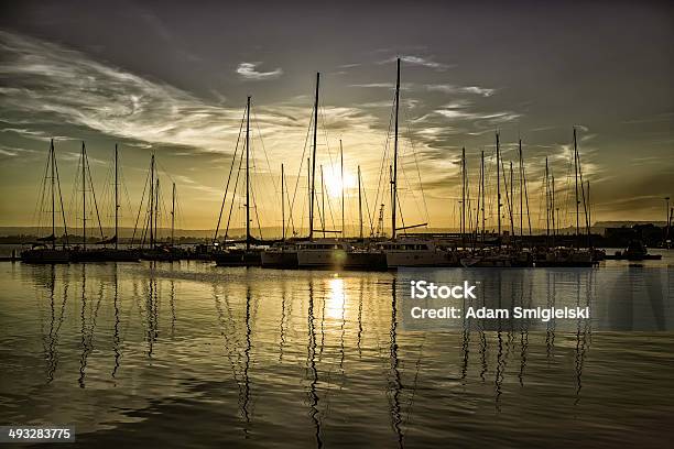 Sailboats At Sunset Stock Photo - Download Image Now - Anchored, Beauty, Beauty In Nature