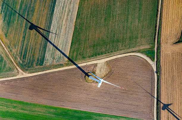 Aerial view on the windmill stock photo