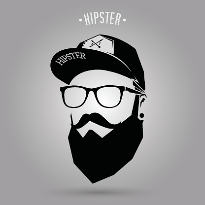 hipster man face with cap on gray background