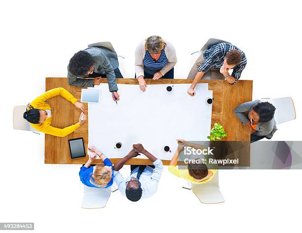 Group Of People Meeting Stock Photo - Download Image Now - Aerial View, Table, Cut Out