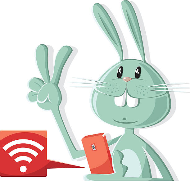 vector rabbit and his wi-fi phone.. worked by adobe illustrator... vinner stock illustrations