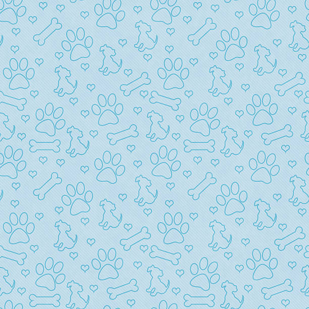Blue Doggy Tile Pattern Repeat Background Blue Dog Paw Prints, Puppy, Bone and Hearts Tile Pattern Repeat Background that is seamless and repeats animal track photos stock pictures, royalty-free photos & images