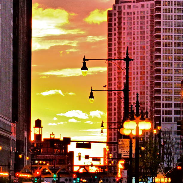 St-Joseph street at dusk, during summer