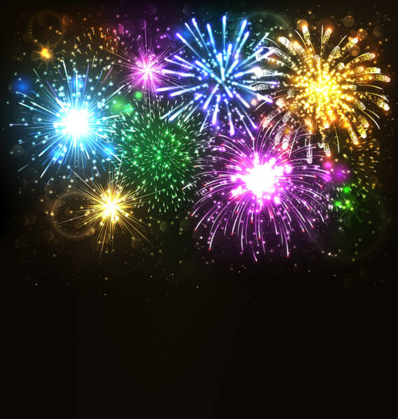 разноцветные праздничный фейерверк взрыва над черный приветствуем - new year stock illustrations