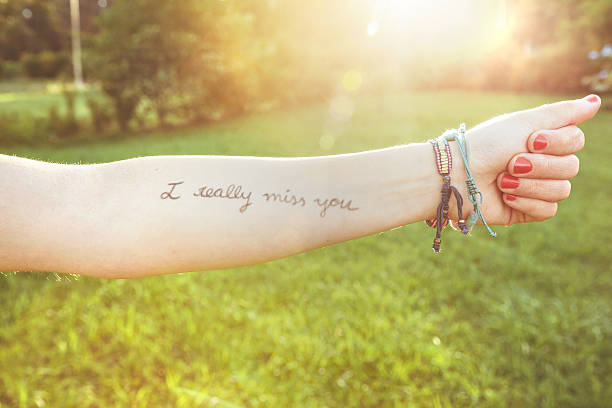 istock Female arm with text -I really miss you- written in 493306276