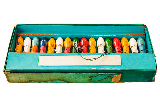 istock Vintage box with christmas tree lights 493310300